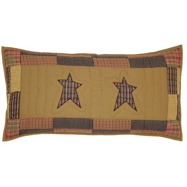 VHC Brands Stratton Primitive King Sham Tan Appliqued Cotton Star Hand Quilted Rectangle Bedroom Decor