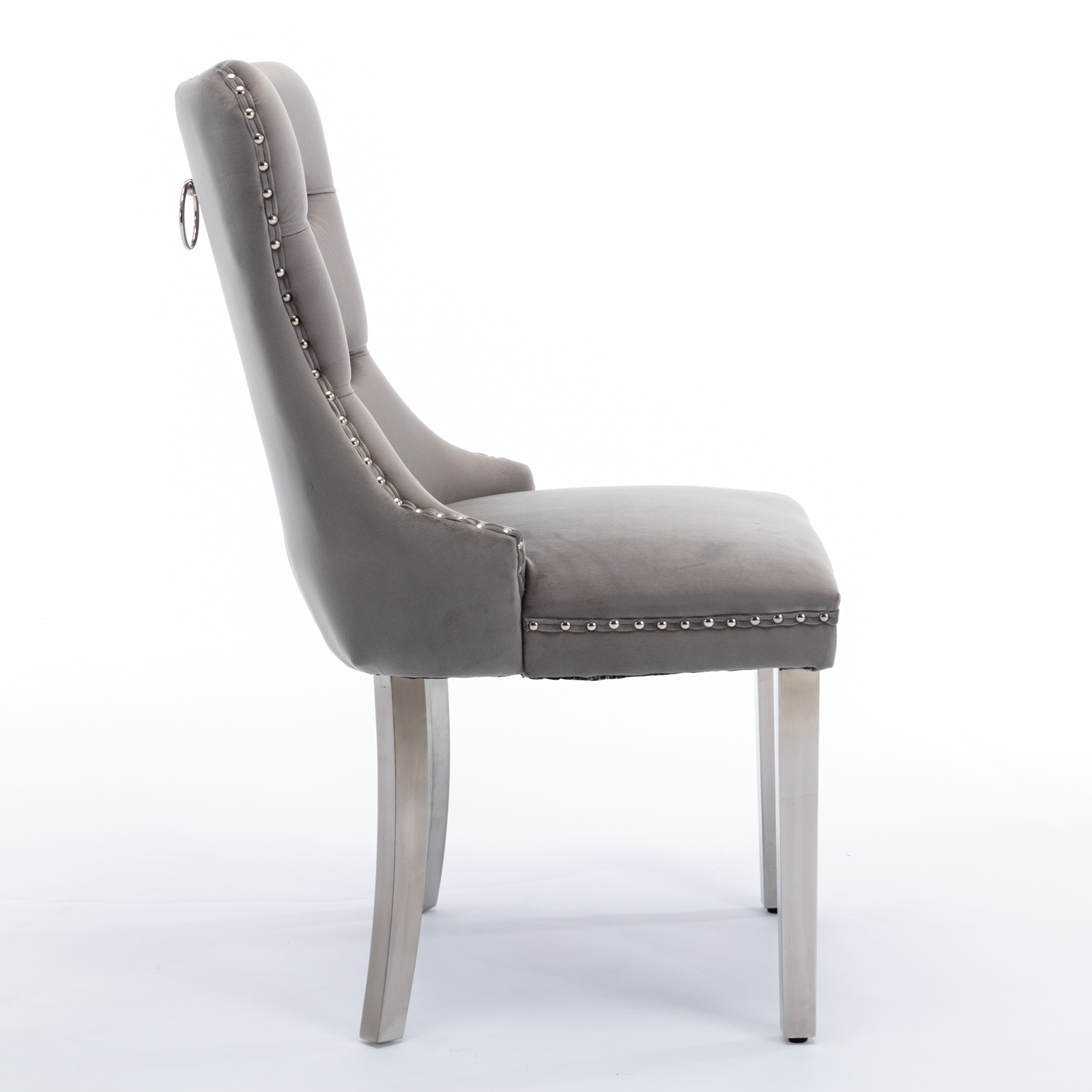 Noble House Velvet Upholstered Dining Chair Set of 2,Tufted with Siller Plated Legs & Nailhead Trim,Blue + Gold