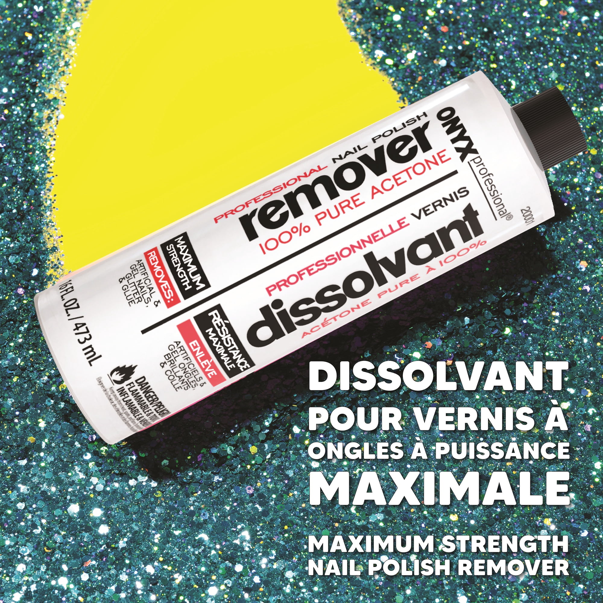 Onyx Professional Dissolvant pour Vernis à Ongles à l'Acétone Pure à 100 %, Résistance Maximale,. Bouteille