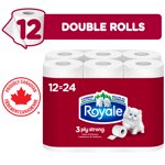 Royale 3 Ply Strong Toilet Paper, 12 Equal 24 Bathroom Tissue Rolls