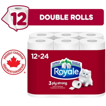 Royale 3 Ply Strong Toilet Paper, 12 Equal 24 Bathroom Tissue Rolls