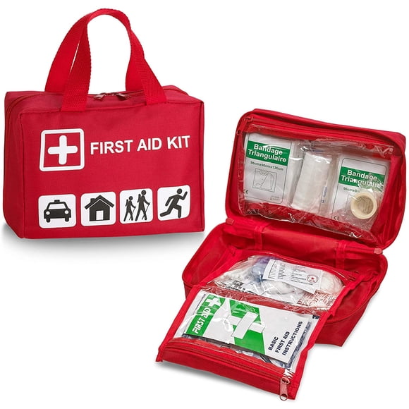First Aid Kit - 96 Piece Compact Lightweight Portable Safety Trauma Bag Emergency Survival Kit Gear Home and Provide Immediate Care - Office Car Travel Hiking Camping and Other Outdoor Activities