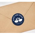 thumbnail image 3 of Darling Souvenir Round 45 Pcs Loving Swans Save The Date Stickers Personalized Bride Groom Names And Date Envelope Seals - Navy Blue, 3 of 4
