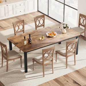 QinaQin 78-Inch Table de cuisine industrielle pour 6 8 Table à manger rectangulaire large pour la cuisine Salle à manger et salon (Brown)