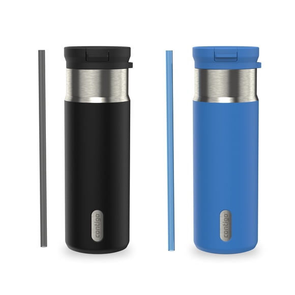 Bouteille d’eau isolée en acier inoxydable Contigo SnapSeal avec paille, 591 ml (20 oz), 2 unités