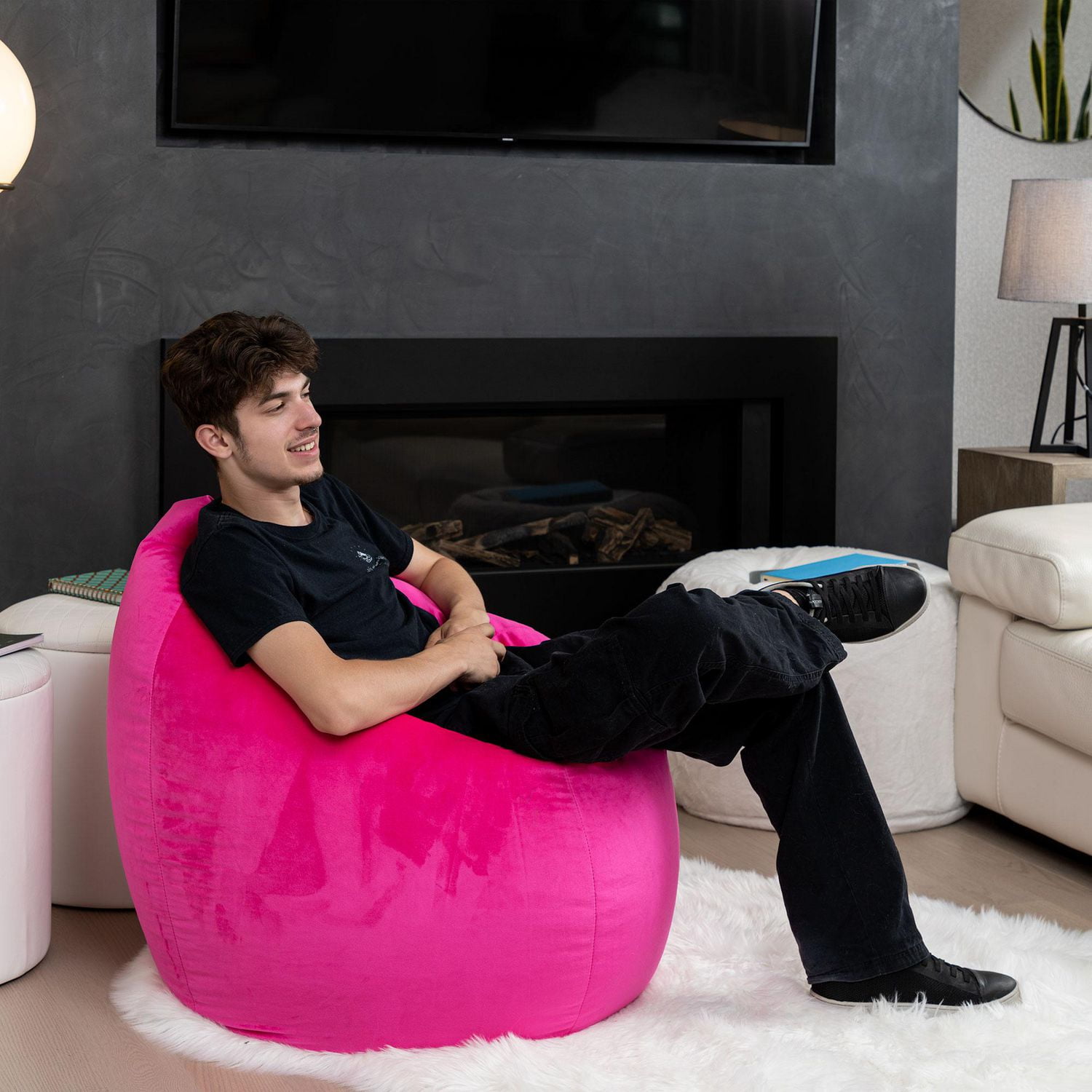 Fauteuil poire Gouchee Home Sambre rose – Tissu polyester velours doux avec rembourrage en billes de polystyrène, adapté aux adultes et aux adolescents, siège léger et portable pour dortoir ou salon