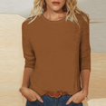 thumbnail image 2 of Timegard Hauts pour Femmes Été Col Rond Manches 3/4 Confortable Couleur Unie T-Shirts Basiques Décontractés Amples Hauts Blouses, 2 of 5
