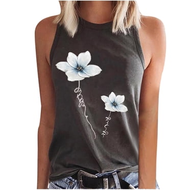 Womens Fashion Summer O Neck Sleeveless Casual Printed Tank Tops