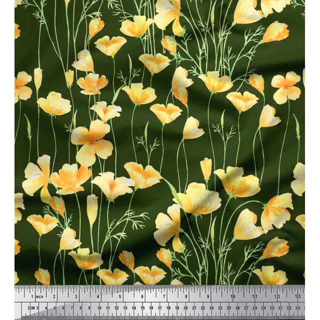Soimoi Rayon Fabric Buttercup Floral Fabric Prints by Yard 56 Inch Wide