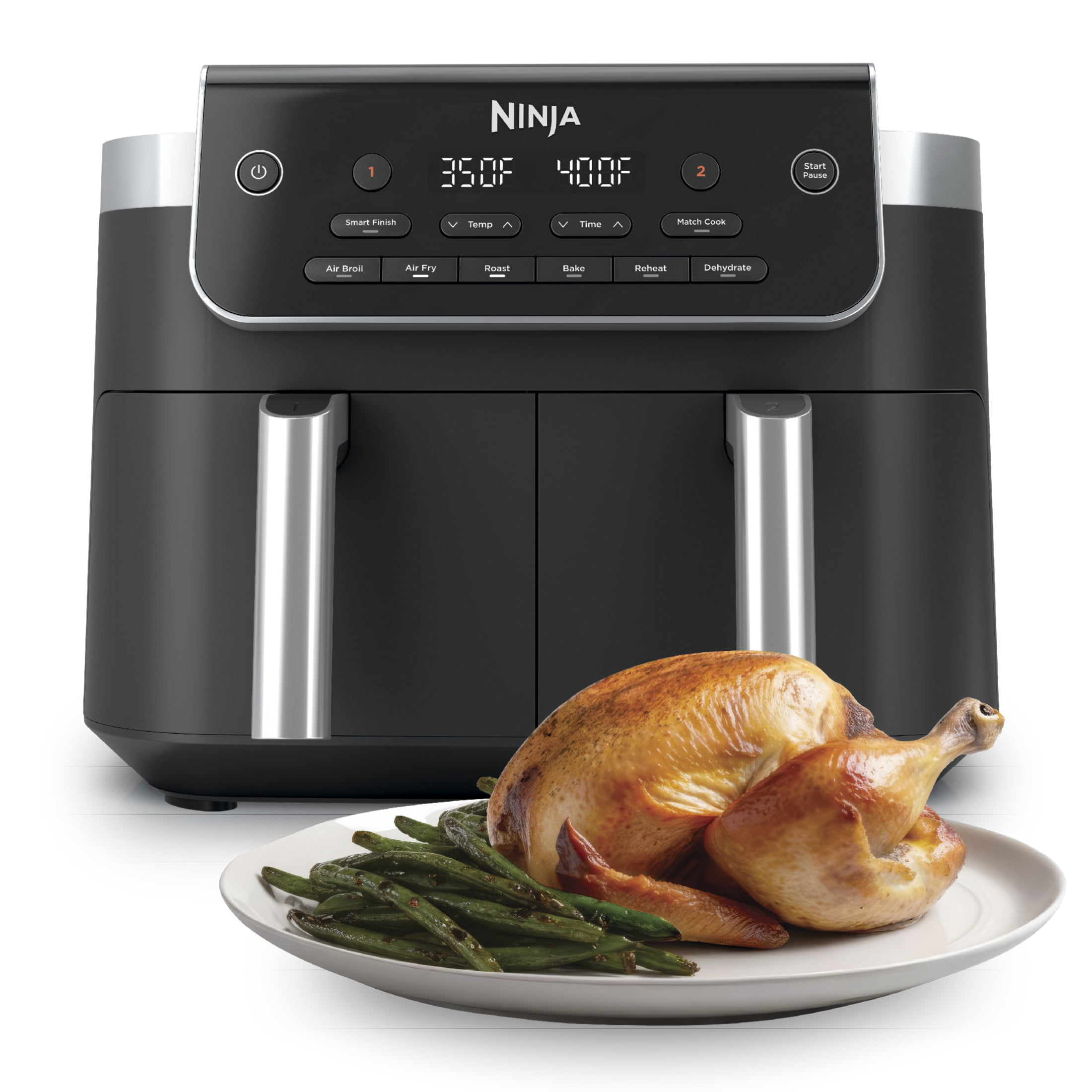 Ninja DualZone Air Fryer 8-Qt, 6-in-1, 2 Baskets, Smart Finish & Match Cook, Air Fry Roast Bake, DZ801C Gray
