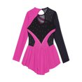 thumbnail image 4 of RUNQHUI Enfants Filles Manches Longues Ballet Danse Justaucorps Gymnastique Dos Creux Strass Sequins Rouleau Rose Vif 8, 4 of 6