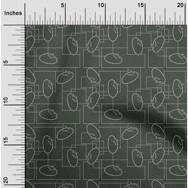 oneOone Cotton Poplin Fabric Geometric Maze & Rabbit Animal Sashiko Printed Fabric 1 Yard 42 Inch Wide