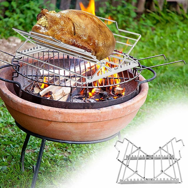 PRETXORVE Barbecue Réglable le Gril à Poulet à Feu Réglable Est Fait d'Acier Inoxydable et Peut Être Ajusté selon la Taille du