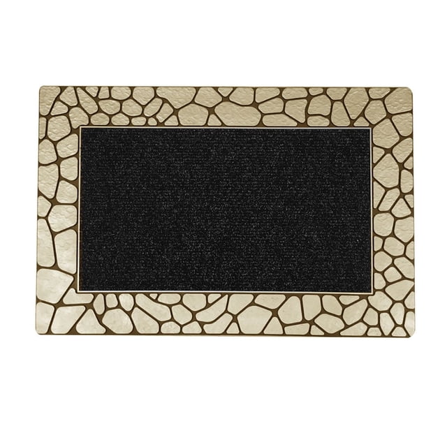 Floor Choice Walkway Doormat Bronze 18"x30" with a rectangular black textured center and a bronze border patterned with irregular stone shapes, made of weather-resistant recycled vinyl, suitable for indoor or outdoor use and easy to clean by sweeping or shaking.