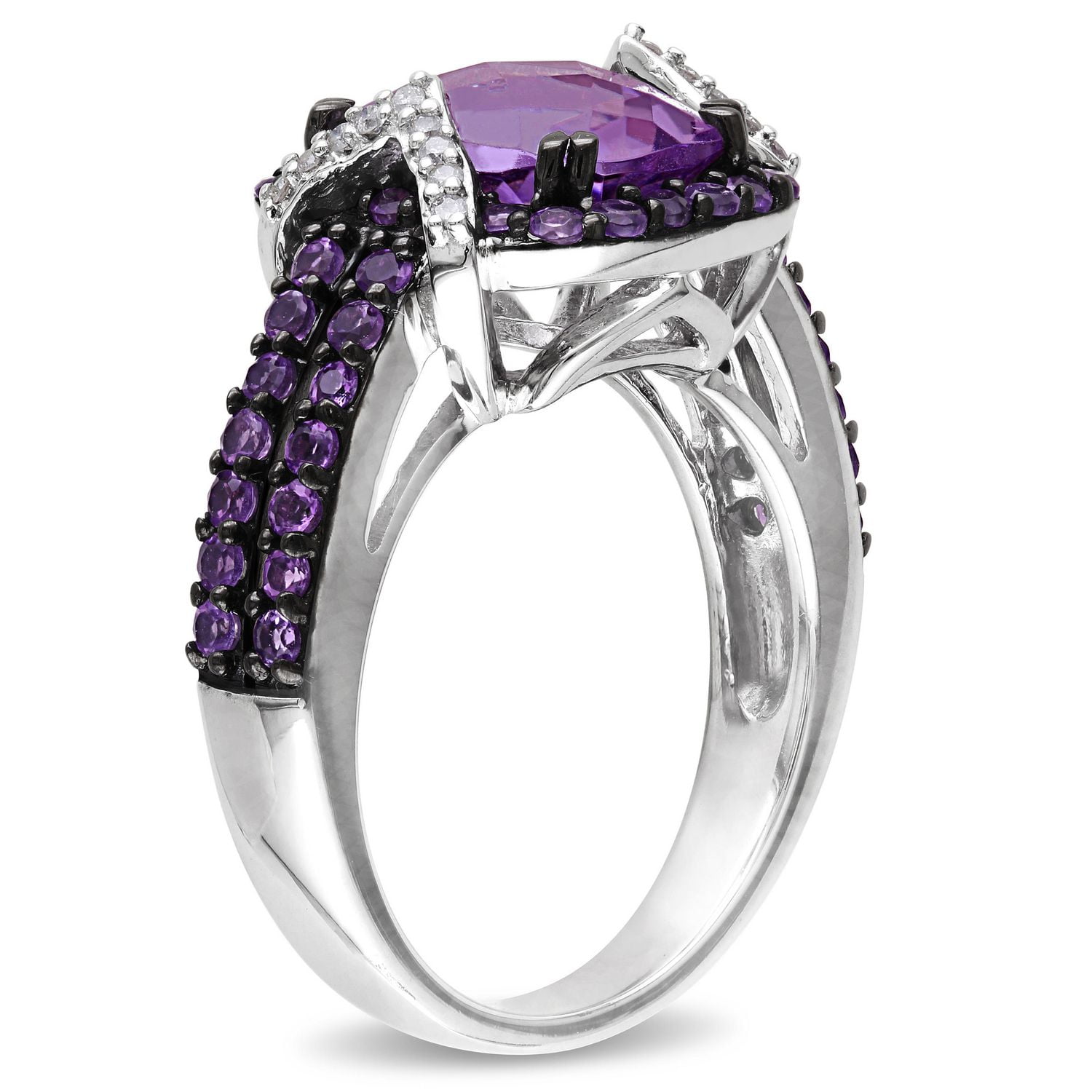 Bague cocktail Tangelo avec améthystes 3-1/3 CT PBT et diamants 1/6 CT poids total en argent sterling