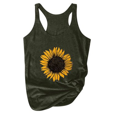 UANWENN Imprimé Rond Tournesol Femmes Débardeur Sans Manches T-Shirt Col Grande Taille Été Débardeurs pour Femmes Chemise avec Cordons Actif Hauts Amples pour Femmes Haut Castor Femmes Hauts pour Femmes Coupe Ample Fleurs