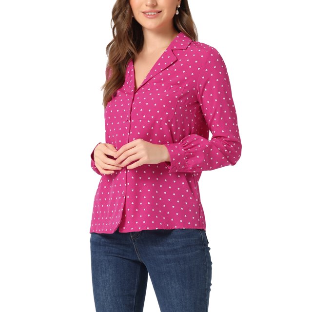 Allegra K Hauts Vintage à Manches Longues Imprimés pour Femmes Années 1950 L Rose Rouge