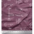 thumbnail image 1 of Soimoi Poly Georgette Tissu Check & Avion Transport Imprimer Tissu par la Cour 52 Pouces de Large, 1 of 3