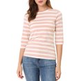 thumbnail image 1 of INSPIRE CHIC Hauts pour Femmes Non Doublés Col Rond Manches au Coude Coupe Ajustée T-Shirt Décontracté TP Rose Blanc, 1 of 8