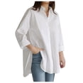 thumbnail image 1 of Ketyyh-chn99 Chandails pour Femmes Mode Blouse Ample Manches Longues Col Rond Tunique Ligne A Blouse Blanc,P, 1 of 2