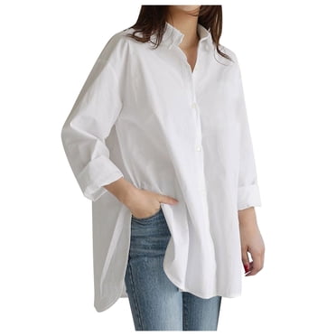 ManxiVoo Blouse Décontractée pour Femme Grande Taille Coupe Ample Chemise à Manches Longues avec Poche Haut Boutonné pour Confort Quotidien et Port Polyvalent Taille XXXXXL Blanc