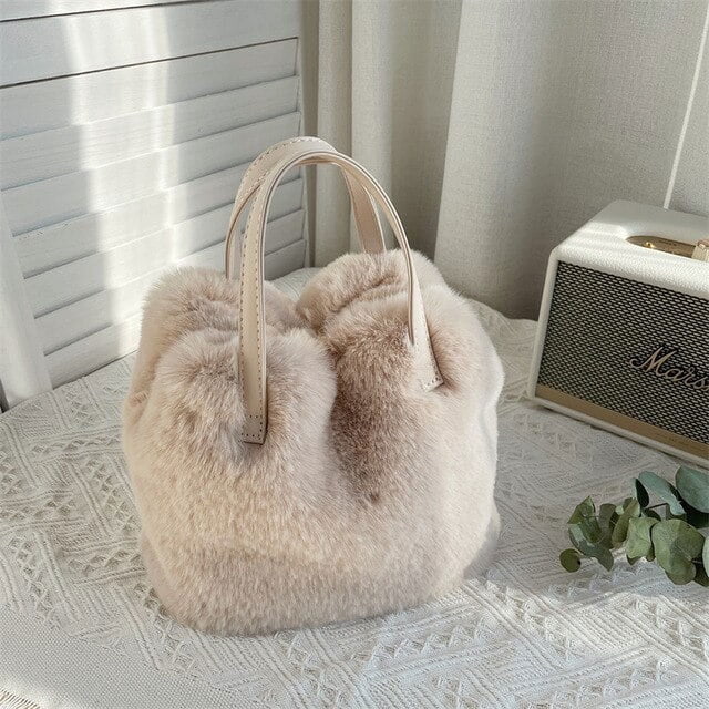 LHSHID Luxury Handbag High Quality Artificial Plush Rabbit Hair Shoulder Bag Super Soft Fashion Shopping Bag Large Capacity Bucket Bag