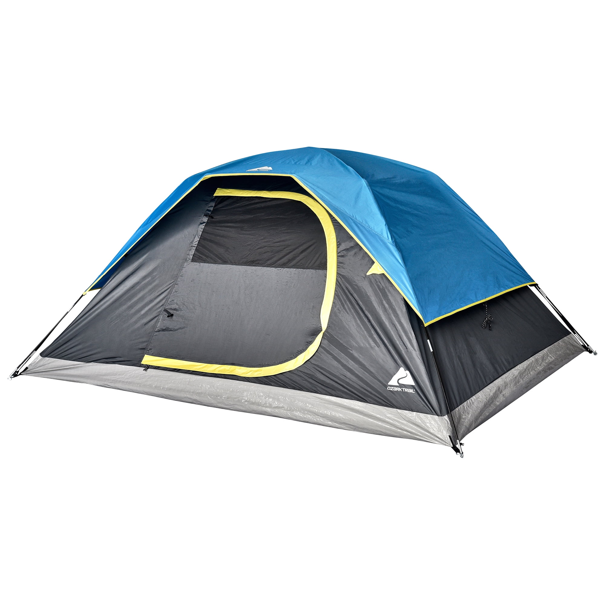 Ozark Trail, 4-Person Dome Tent, Rain Fly, Easy to Assemble Fiberglass Poles. Blue Color, Ideal for Family Camping, 8.16lbs
