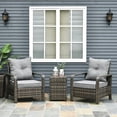 thumbnail image 2 of Outsunny Patio Bistro Set PE Rattan Garden Sofa Set 3 Pieces Grey, 2 of 10