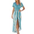 thumbnail image 2 of Meichang Robes Combishorts pour Femmes à Manches Courtes, Col en V, Robes Portefeuille, Taille Haute, Robes Trapèze, Robe Combishort Maxi Fendue pour Fête, Longue Robe d'Été de Plage, 2 of 5