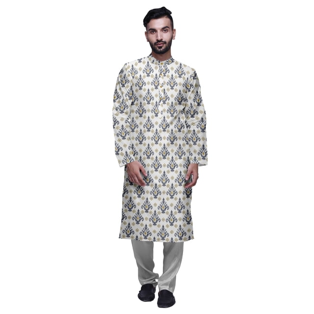 Atasi Satin Slub Ethnic Kurta With Churidar For Mens Printed Party Wear