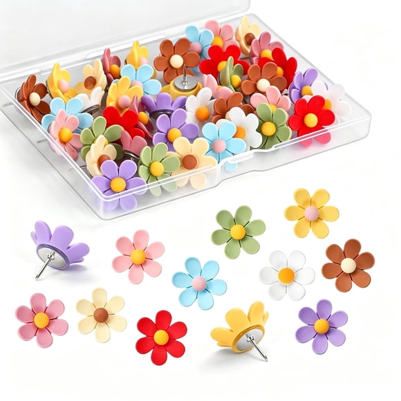 50pcs Flower Push Pins, Decorative Thumb Tacks, Bulletin Board Decor