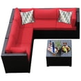 thumbnail image 4 of Patiojoy Ensemble de Mobilier de Patio en Rotin 6 Pcs Ensemble de Conversation en Osier d'Extérieur avec Table Basse en Verre Trempé Rouge, 4 of 8