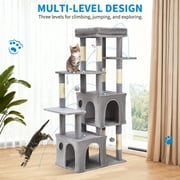 EDTara 61" Cat Tree Tower, Sturdy Modern Multi-Level Cat Furniture for Maine Coons and Large Indoor Cats With Jumbo Perch, 2 Spacious Condos, Durable Sisal Posts, and Hanging Play Balls