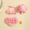 thumbnail image 3 of Gupgi 3Pcs Baby Girl Bikini Set 6 12 18 24 Months Infant Solid Color Swimsuits Halter Triangle Tops+Ruffle Bottoms+Sun Hat Bathing Suit Swimwear, 3 of 9