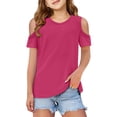 thumbnail image 1 of PMVFHDE T-Shirt à Manches Courtes d'Été Uni pour Enfants à Col Rond - Haut Léger, Respirant et Doux Rose Vif, 3-4 Ans, 1 of 5