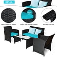 thumbnail image 4 of Costway 4PCS Patio Rattan Furniture Conversation Set Cushion Sofa Table Garden Turquoise, 4 of 10