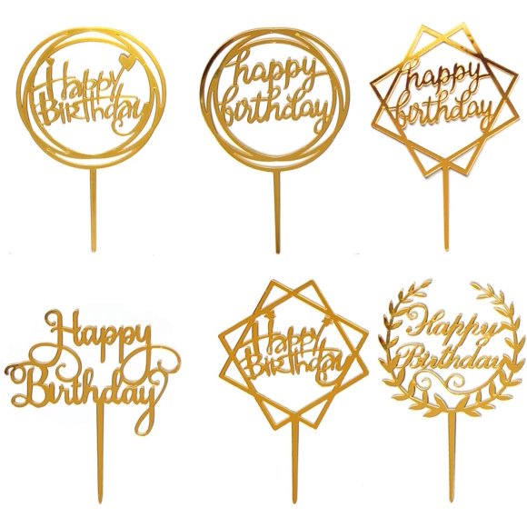 Misscrafts 6 Pack Topper de Gâteau Joyeux Anniversaire Signe d'Anniversaire Doré Toppers de Cupcake en Acrylique pour Décoration de Gâteau