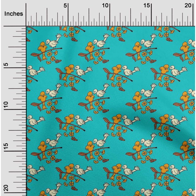 oneOone Georgette Viscose Fabric Leaves|Bird & Floral Block Printed Craft Fabric BTY 42 Inch Wide