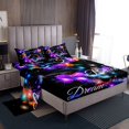 thumbnail image 1 of Erosebridal Neon Butterfly Bed Sheets Full, Stars Inspirational Words Bedding Full Size 4pcs, 1 of 7