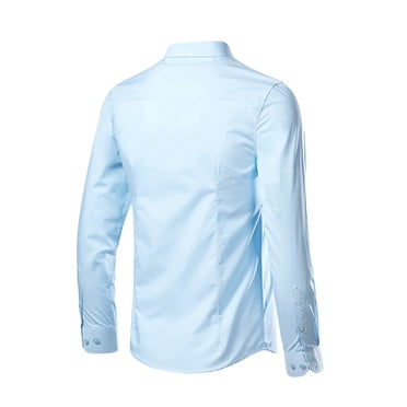 Liquidation! Hontri Chemise à Manches Longues pour Homme, Mode Affaires Loisirs, Col à Revers, Couleur Unie, Haut Blouse, Chemises pour Hommes, Bleu Ciel, TTG