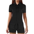 thumbnail image 1 of LOVZFMLL Combinaison de Travail à Poches Zippées pour Femmes, Col à Revers, Shorts, Combinaison Serrée, Noir G, 1 of 1