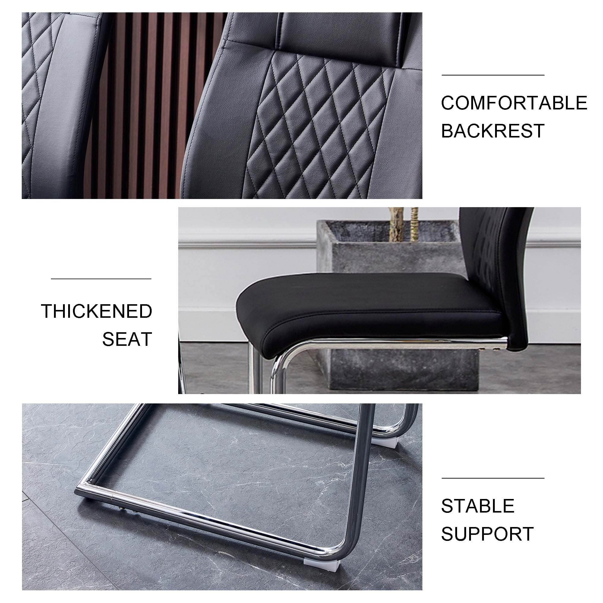 Noble House Set of 6 Modern Dining Chairs,Faux Leather Padded Seat with Metal Legs,for Kitchen Living Bedroom,Black