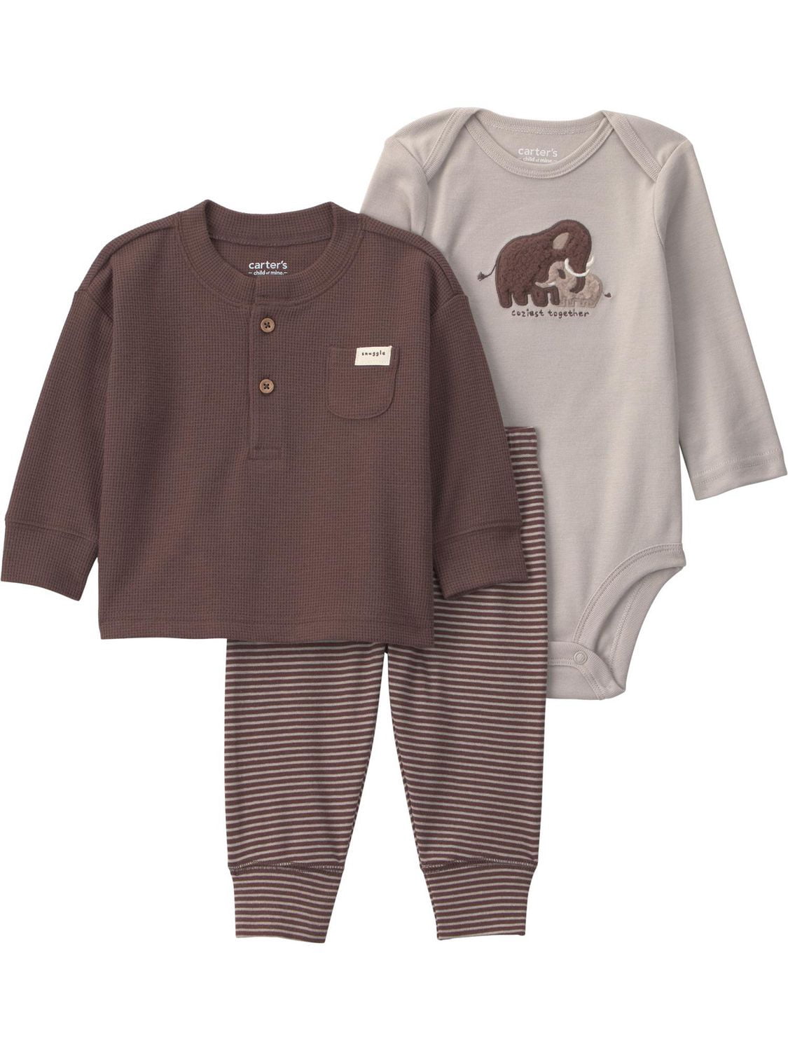 Carter's Child of Mine Baby Boy 3-Piece Elephant Bodysuit, Top, and Pant Set