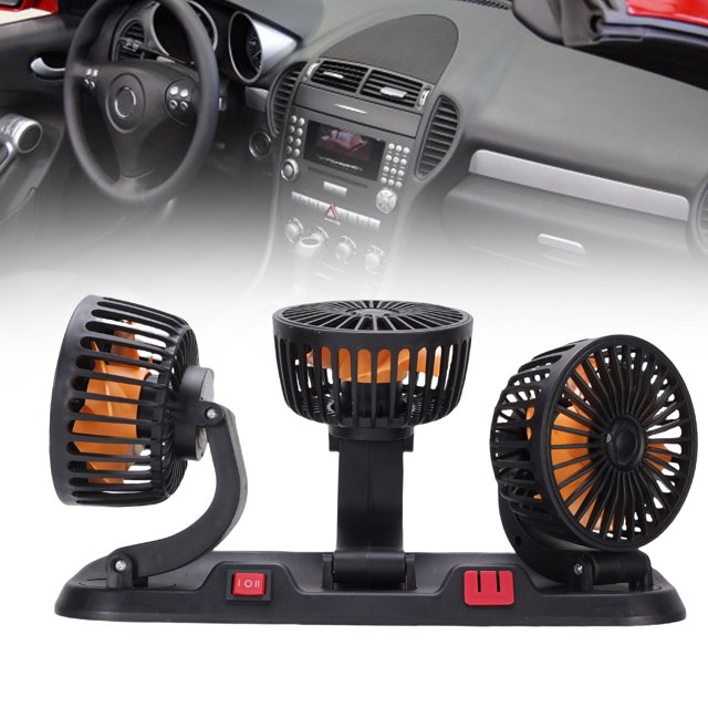 Ventilateur Portable pour Allume-Cigare, Ventilateur de Voiture 3 Têtes 2 Vitesses Rotation 360 Degrés Ventilateur de Refroidissement pour Voiture Van Camion SUV RV