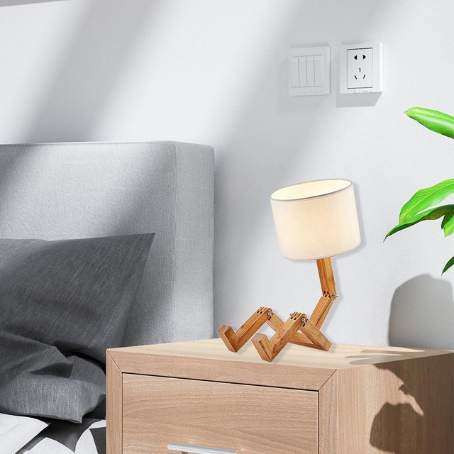BELOVING Lampe de Chevet Moderne Réglable en Bois Lampe de Bureau de Table de Nuit Salon Jaune