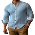 thumbnail image 1 of Classic Buttoned Henley Shirt for Men with Retro Cotton Linen Fabric, 1 of 8