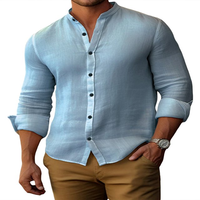 Classic Buttoned Henley Shirt for Men with Retro Cotton Linen Fabric