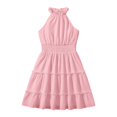 thumbnail image 4 of LUOGENLI Girls Summer Casual Dress Solid Color Sleeveless A Line Party Toddler (Pink Size 8-9 Years), 4 of 5