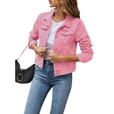 Wangsaura Women's Denim Jacket, Casual Long Sleeve Pocket Jean Jacket