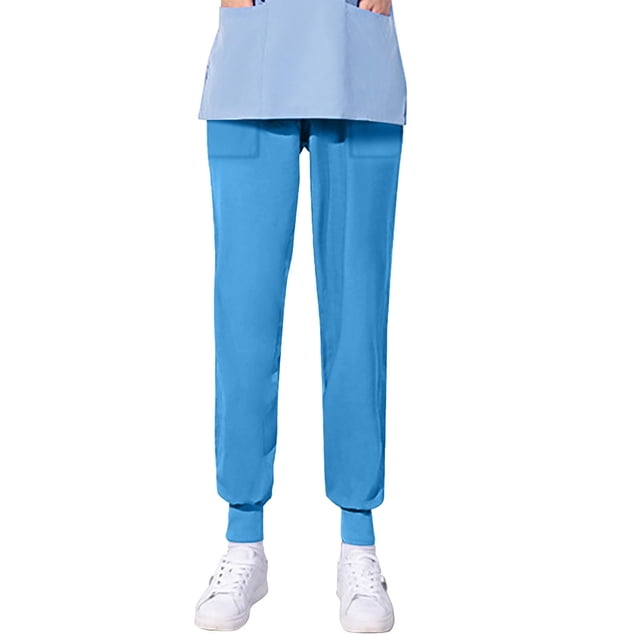 TIMIFIS Scrub for Women Solid Color Four Season Loose Bunched Feet Nurse Work Pants Scrub Pants - Spring/Summer